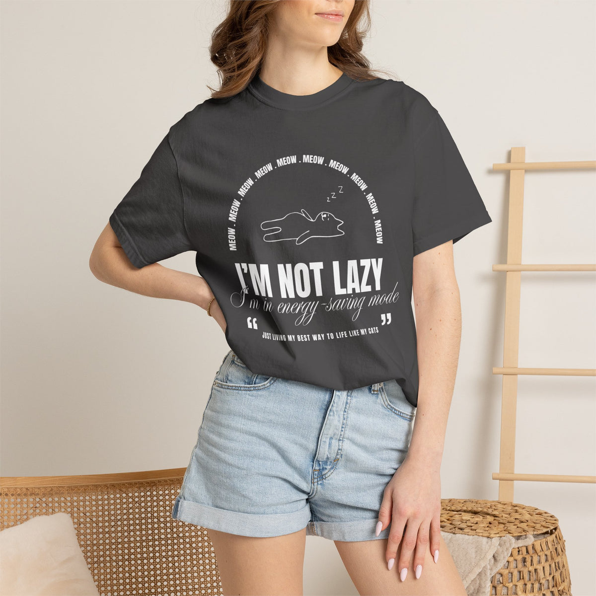 I’m Not Lazy T-Shirt — Funny Lazy Mode Graphic Tee for Cat Lovers